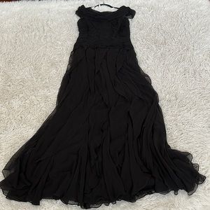 Tadashi Shoji Off Shoulder Tiered Chiffon Gown